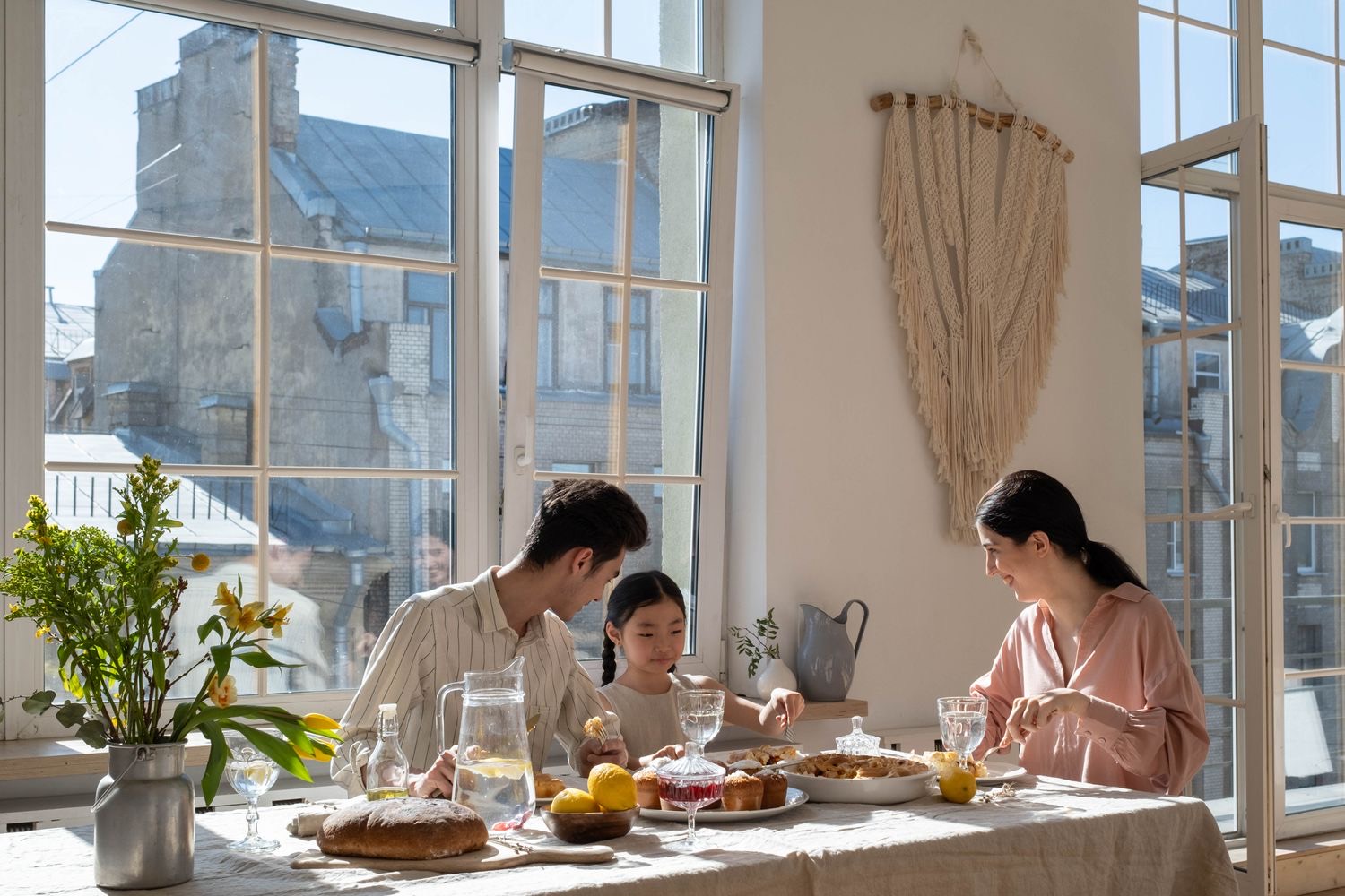 A Malaysian family enjoying a meal together at home